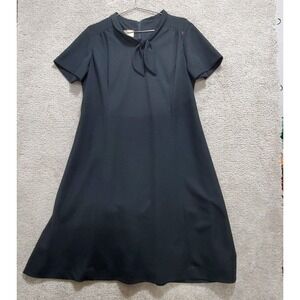 Vintage British Lady  Dress Womens 16.5 Black Tie Neck Short Sleeve Zipper Union
